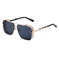 Classic pilot-style square sunglasses with gold metal frame and dark grey lenses - Glossy Black Gold Frame Grey Lens