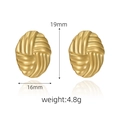Detailed view of 18k gold plated braided earrings showing 19mm height and 16mm width - Oval Spiral Gold (Woven Texture)