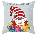 Detail of Christmas gnome pillowcase featuring colorful gift boxes and festive snowflakes - Style 35