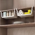 Set of 2 white metal under-shelf hanging baskets for kitchen cabinet organization - Fixed Extra Large 2-Pack / White