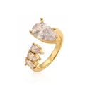Adjustable gold V-shaped ring featuring four pear-cut clear zircon stones in a cross design - Style B / Gold