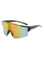 Men's cycling sunglasses with black frame, lime splatter, and orange-blue gradient lens - Black Frame Red Mirror