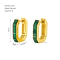 Detail view of 18K gold plated earrings with dimensions and green zircon inlay - Peacock Green Zirconia