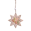 Suspension de Noël en bois en forme d'étoile avec rennes, arbres et perle blanche - Étoile Renne