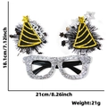 Lunettes 2026 à paillettes argentées avec chapeaux et étoiles, taille 21x18,1 cm - Lunettes Nouvel An / Chapeau Pointu Étoile