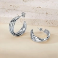 Triple layered silver C-shape hoop earrings with a polished minimalist finish - 25mm (PJER371) / Silver