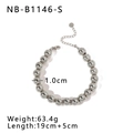 Silver stainless steel 10mm round bead bracelet with adjustable chain, 19+5cm length - 1.0cm Bracelet (19+5cm) / Silver