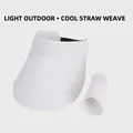 White straw sun visor hat with wide brim and foldable design for easy travel storage - White (8222)