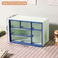 Mint green and blue 6-drawer desktop organizer for stationery, size 17.8x11.8x9.7cm - White & Blue Smurf (11#)