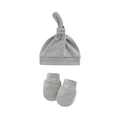 Newborn accessory set with grey knotted baby hat and matching scratch-proof gloves - Light Grey Hat and Mittens