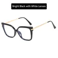 Square black frame glasses with gold metal temples and transparent clear lenses - Bright Black / Clear Anti-Blue Light