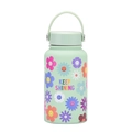 Mint green 650ml vacuum flask with colorful daisy print and Keep Shining slogan - Mint Green Smiley Daisy