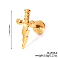Polished gold stainless steel dagger earring featuring a lightning bolt design and measurements - Gold Lightning Sword
