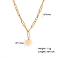 Golden paperclip chain necklace with round letter Y pendant and detailed dimensions - Gold Letter Y