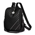 Damen Rucksack aus schwarzem PU-Leder mit Karomuster und mehreren Reißverschlusstaschen - Ohne Anhänger / Schwarz