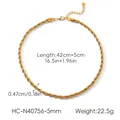 Détail du collier chaîne corde en or 18 carats avec dimensions 42 cm plus 5 cm d'extension - Collier 5mm (HC-N40756-5mm)