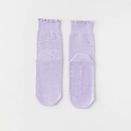 Light purple yoga socks with ruffled cuffs and anti-slip silicone dots on the sole - One Size / Purple