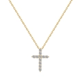 Exquisite gold S925 sterling silver cross necklace inlaid with eleven sparkling zircons - Gold Prong-Set 11-Zirconia Cross