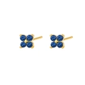 Elegant gold plated clover stud earrings with sparkling blue zircon in a four-leaf design - Gold Blue Stone Flower Studs