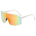 White frame sports sunglasses with colorful gradient lenses and gold metallic temples - White Frame Red Mirror