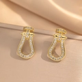 Gold horseshoe stud earrings with sparkling pavé cubic zirconia on premium silk base - Gold Horseshoe Buckle Stud Earrings (253)