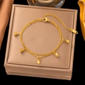 Double-layer lily of the valley bracelet in gold finish with small bell pendants - Gold Double Lily of the Valley Bracelet (SLE2279)
