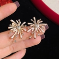 Elegant gold fireworks stud earrings with heart-shaped crystal and white enamel detail - Firework Shape (White) / White-Gold