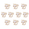 Detailed grid view of ten white cat-shaped alloy charms with gold outlines and s-shaped tails - 4# Charming Sitting White Cat