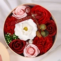 Red and pink soap flower roses in a round gift box with a Love is Eternal ribbon - 16.2x16.2x8.2cm / Peony Red