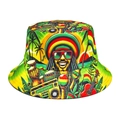 Omkeerbare reggae vissershoed met tropische illustraties voor stijlvolle zonbescherming - M (56-58cm) / Kleurrijke Reggae-print (1#)