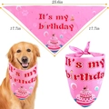 Detailed view of pink birthday dog bandana with cake print and size measurements - Pink Scarf