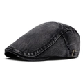 Vintage gewassen donkergrijze denim platte pet met verstelbare metalen zijgesp - Zwart