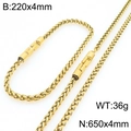 Ensemble chaîne spiga en acier inoxydable doré avec collier et bracelet de 4mm - Or (4mm)