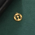 18K gold plated stainless steel circular pendant with cross design on green background - Round Hollow Cross / Gold