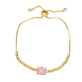 Bracciale a sfere dorate regolabile con zircone ovale rosa e chiusura a scorrimento - Rosa