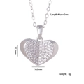 Silver heart pendant necklace featuring micro-set white cubic zirconia with dimensions - Micro-set Zircon Heart 1775