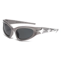 Cyberpunk Y2K zonnebril van donkergrijs metaal met zilveren sterren en ovale glazen - Gunmetal frame grijze lenzen