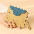 Mini yellow leather elephant coin purse with blue ears and metal zipper closure - Style 8041 / Yellow