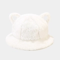 Mignon chapeau bob en peluche blanche avec oreilles d'ours pour femme en fausse fourrure - M (56-58cm) / Blanc