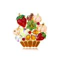 Exquisite gold fruit basket brooch with colorful crystals and enamel strawberries - Pink Fruit Basket Rhinestone Style (YNCP4090粉)