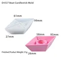 Dimensioni dettagliate per stampi in silicone a forma di barca per candele bianchi e rosa - Stampo per portacandele a barchetta D4327