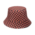 Detailed close-up of the red and black checkered pattern on a canvas fisherman hat - M (56-58cm) / Orange Black Checkerboard