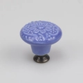 Sky blue ceramic drawer knob with floral embossed texture and bronze metal base - High Base / Violet Blue