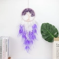 Tree of Life dream catcher with purple crystals and soft white purple feathers hanging - Purple Feather + Amethyst