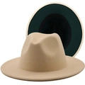 Two-tone wool felt fedora featuring a beige exterior and dark green inner brim - Beige/Dark Green