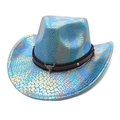 Iridescent western cowboy hat with purple scale texture and metallic bull skull ornament - Lake Blue / M (56-58cm)