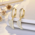 Golden s925 silver feather hoop earrings with white cubic zirconia accents - Wing (NN384)