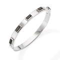 Silver stainless steel hinge bracelet featuring five rectangular black gemstone inlays - Silver Black Zircon Style (PAS885)