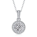Classic silver S925 sterling silver halo necklace with round moissanite pendant and stones - Round Halo Style (P13521) - 1ct + GRA Certificate