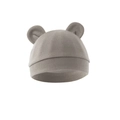 Detailed close-up of grey infant bear ear beanie showing high-quality fine knit texture - One Size / Flaxen